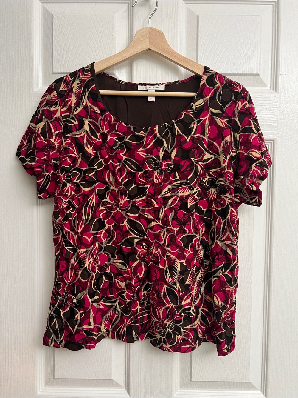 JM Collection Floral and Polka Dot Mesh Blouse
